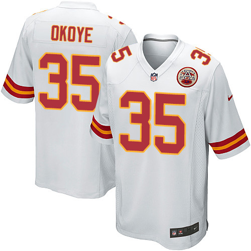 Men's Game Christian Okoye Nike Jersey White Road - #35 NFL Kansas City Chiefs
